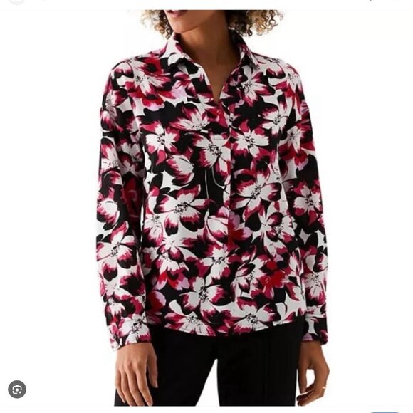 NWT Rafaella Relaxed Fit‎ Woven Top High Low Hem Soft Textured Crepe Blouse XL - Picture 1 of 4